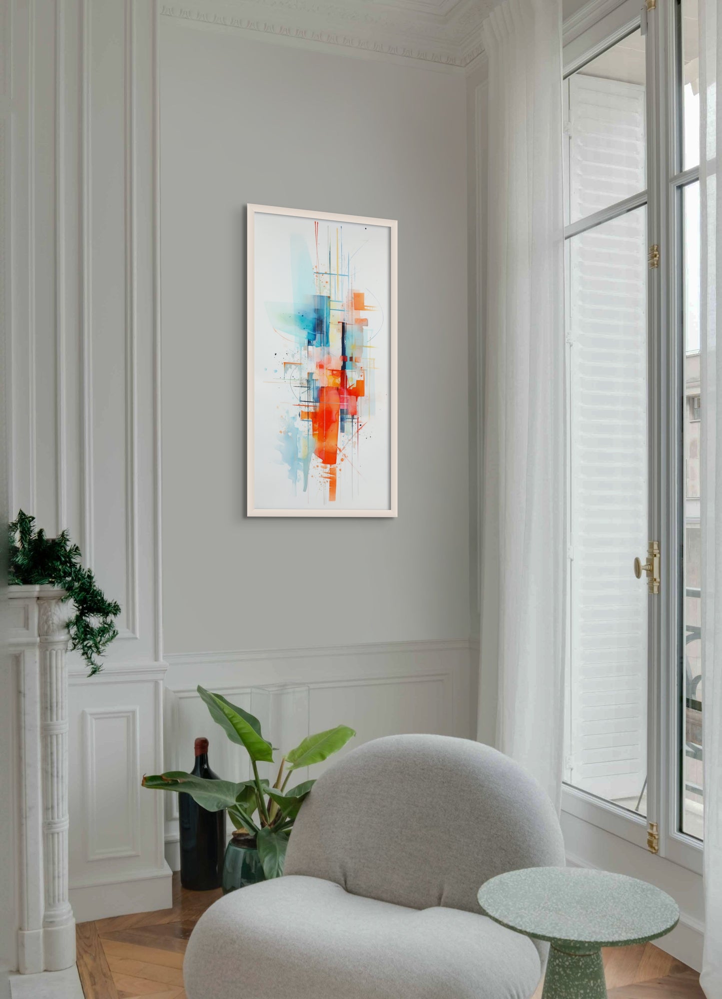 In this captivating artwork, lines intersect with squares to create a visual symphony that celebrates the essence of artistic expression.&nbsp;"Abstract Elegance" is an artistic ode to the balance between structure and spontaneity, offering a touch of sophistication and intrigue to your space.