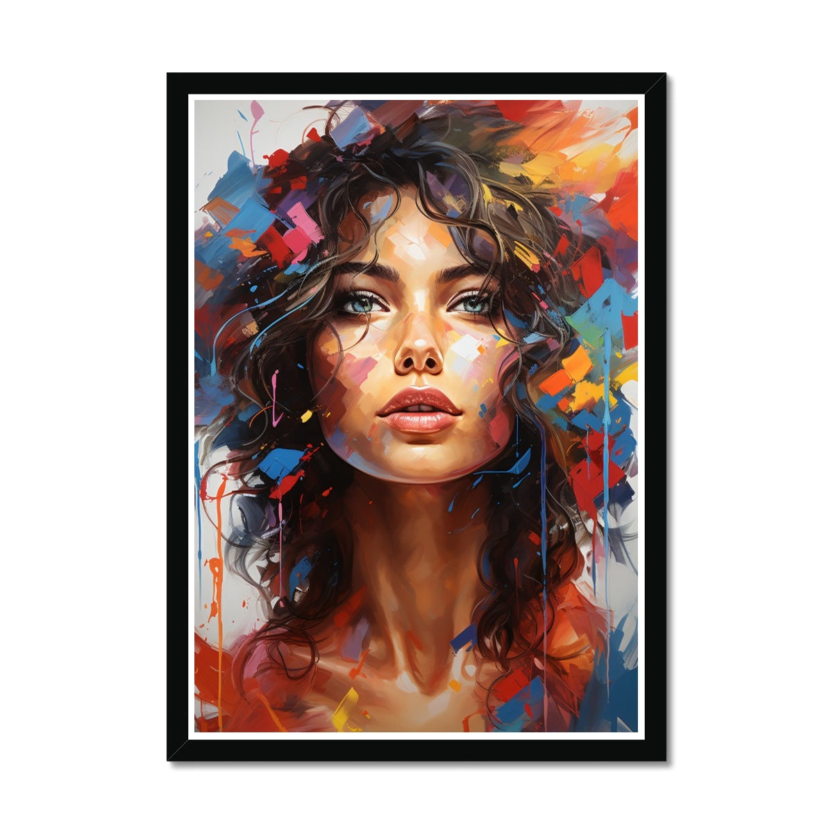 "Elegance in Color" is a captivating blend of classic beauty and vibrant modernity. This fine art print marries the timeless allure of a refined portrait with the expressive energy of abstract brush strokes in a symphony of colors. In this exquisite artwork, the graceful visage of a lady emerges, framed by a kaleidoscope of vibrant brush strokes. The harmonious fusion of the traditional and contemporary creates a visual journey where the past meets the present.