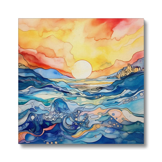 "Seaside Serenity" beckons you to a world where the mastery of ink and pen meets the breathtaking beauty of nature's grandeur. This fine art print captures the essence of a tranquil sunset over the sea, where bold strokes of ink coalesce into a symphony of colors, inviting you to embark on a visual journey. In this captivating artwork, the artist's deft hand guides ink and pen to recreate the stunning allure of a seaside sunset. 